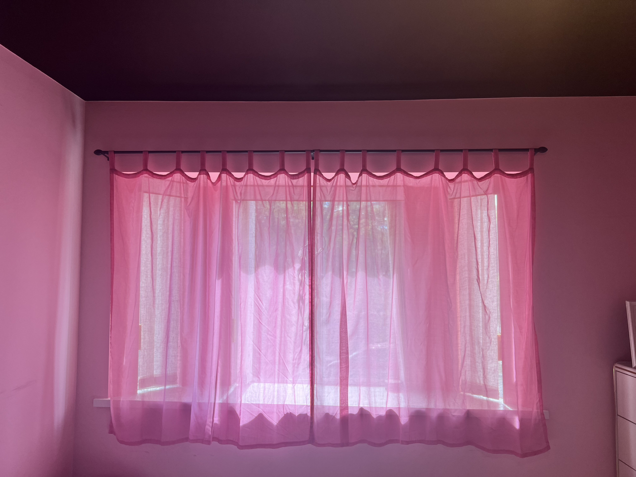 Pink Curtains & black Rod, measuring 90”, it’s adjustable thumbnail