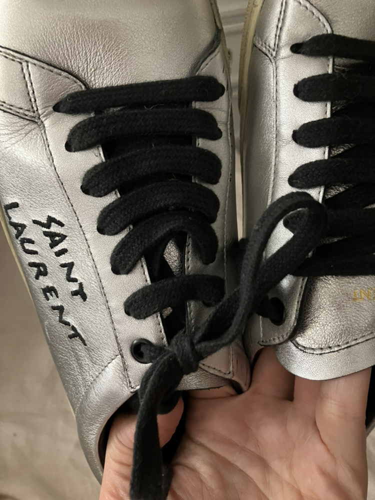 Saint Laurent YSL silver classic court sneakers size 38.5 image indicator(2)