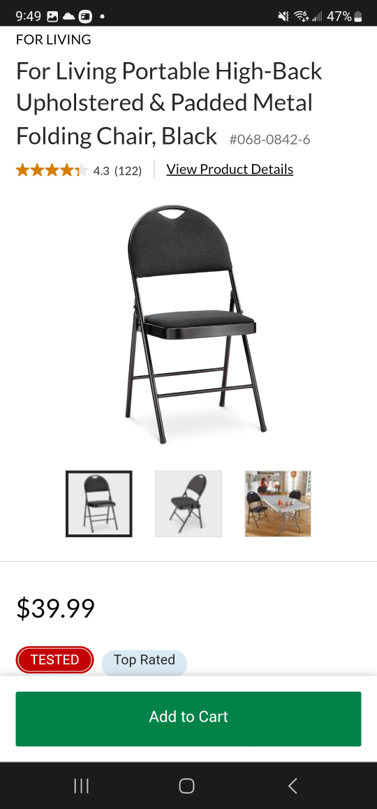 Padded Metal Folding Chair, Black
