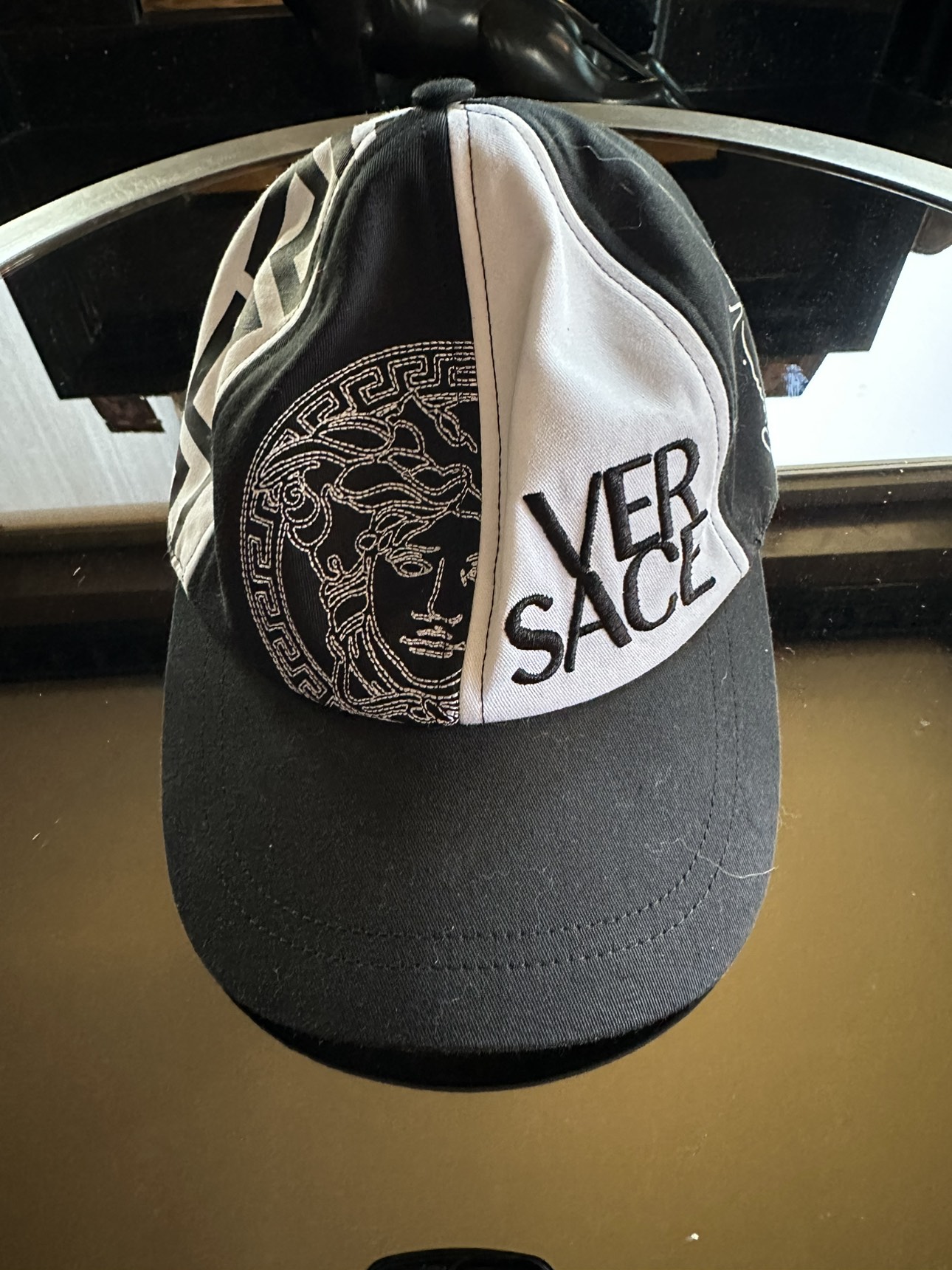 Versace Black & White Greca Medusa Baseball Cap thumbnail