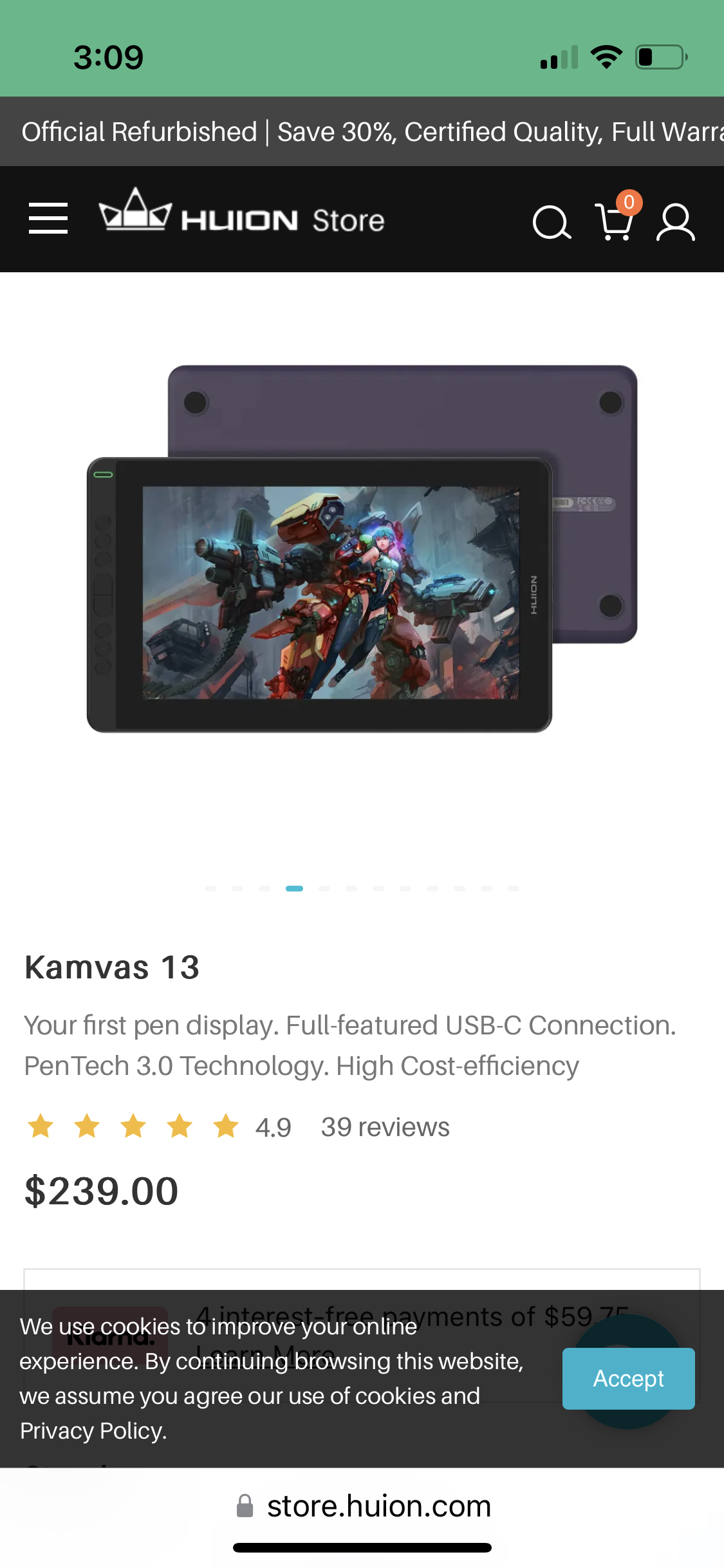 Huion kamvas 13 screen display