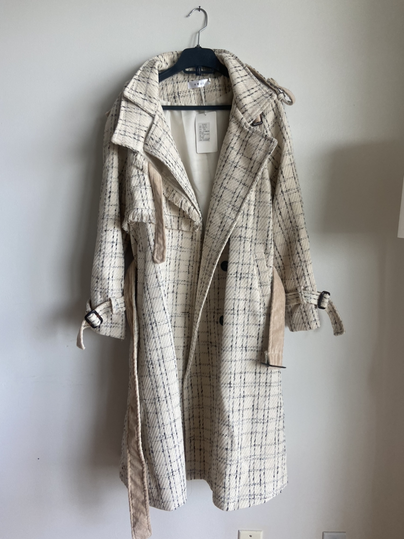 Beige plaid long coat - brand new