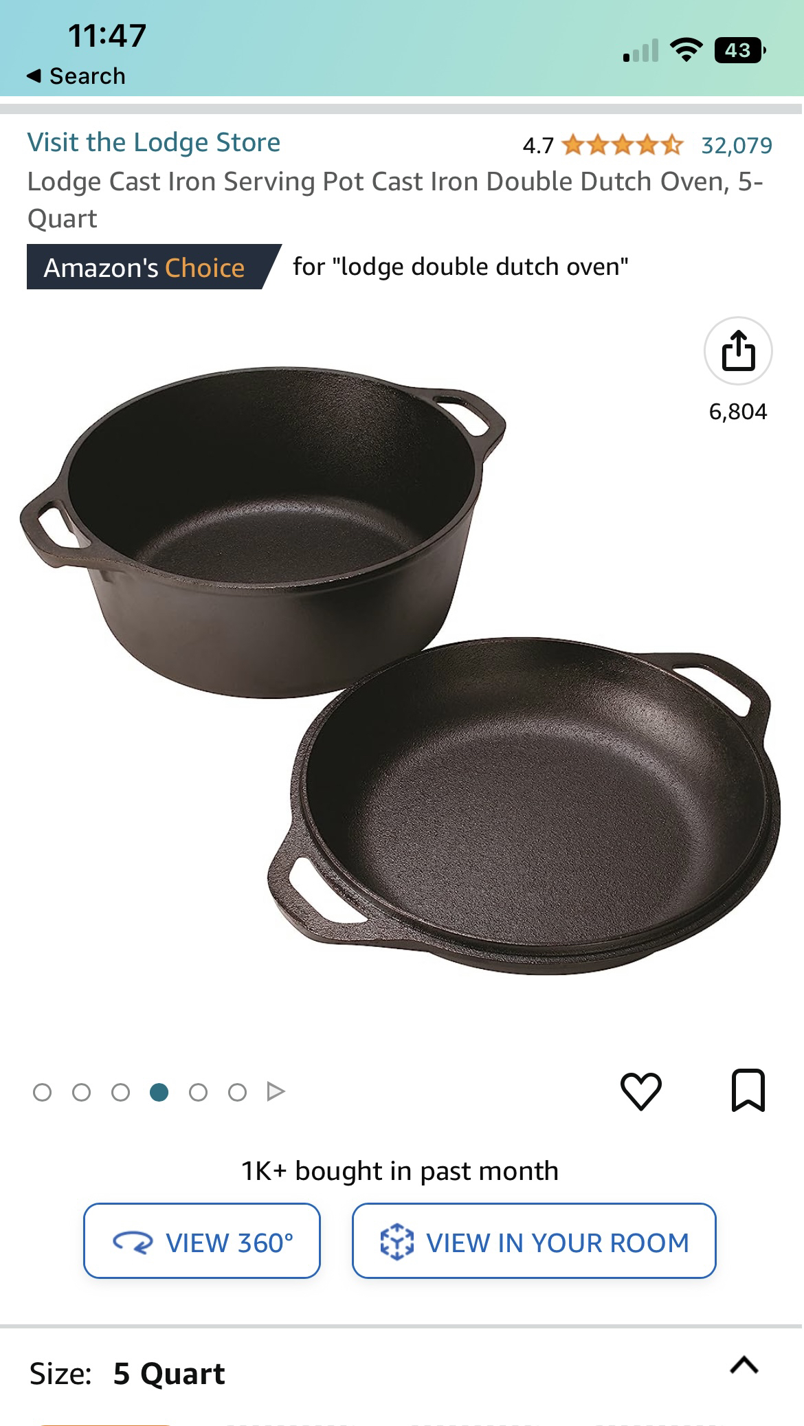 Lodge double dutch oven 5qt NEW in box + small cast iron pan - photo 2