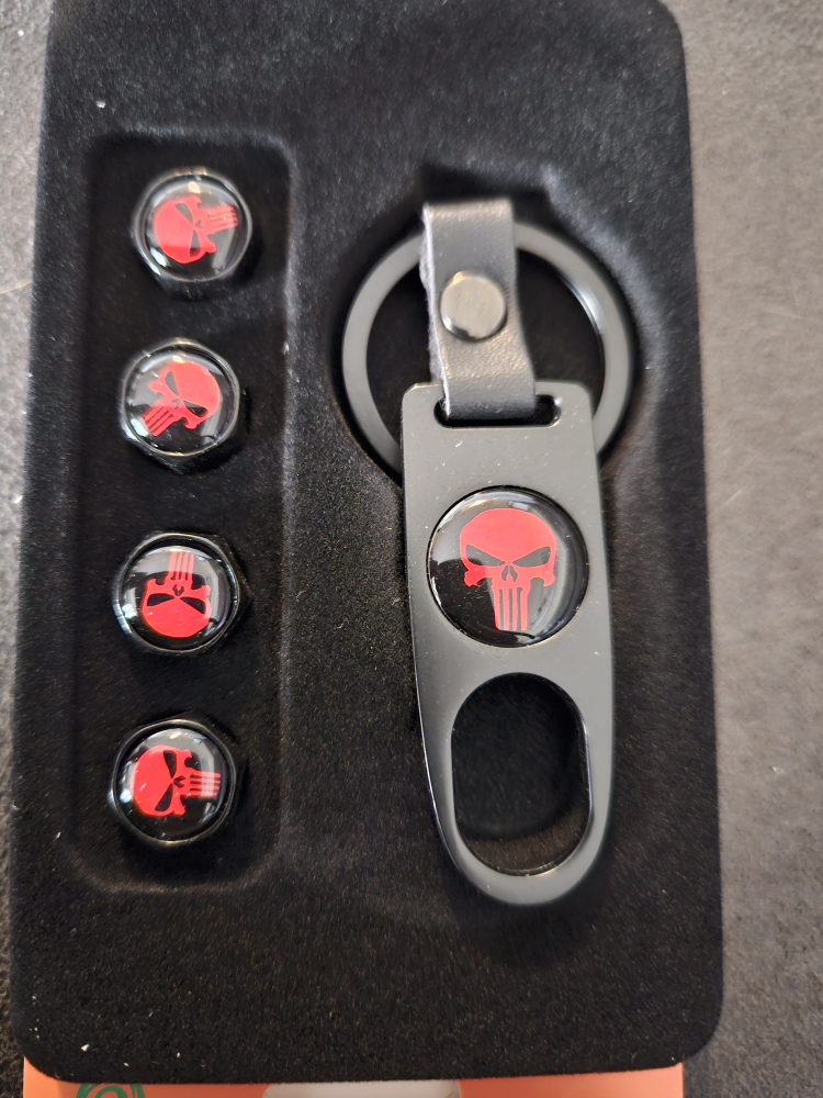 Punisher tire caps and crank keychain