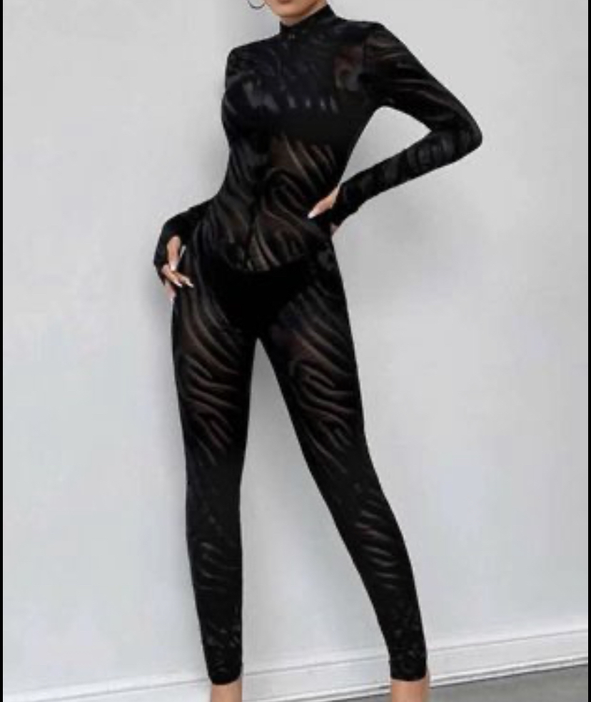 Zebra Striped Unitard Jumpsuit thumbnail