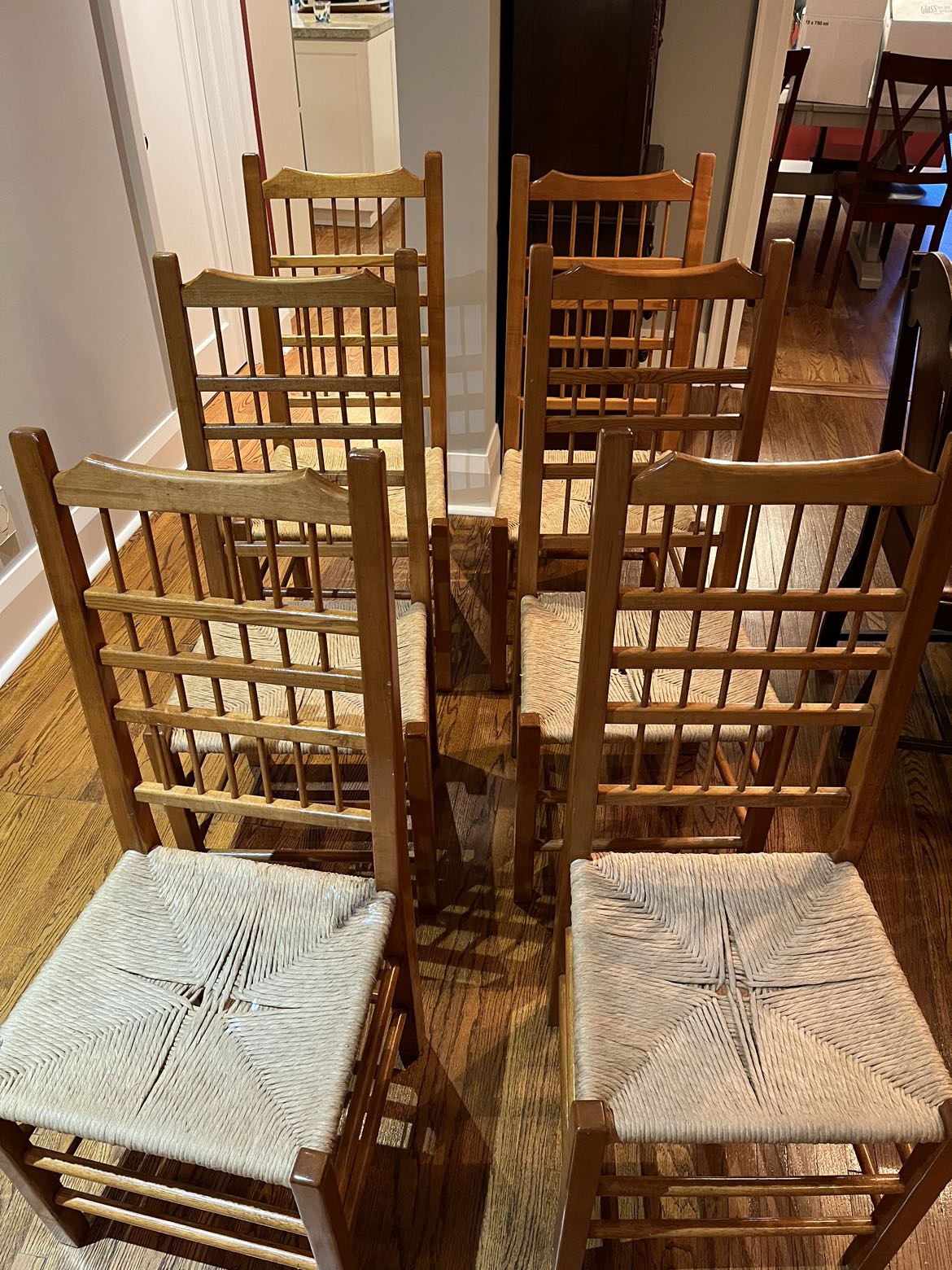 6 solid wood and rattan dining chairs - photo 3