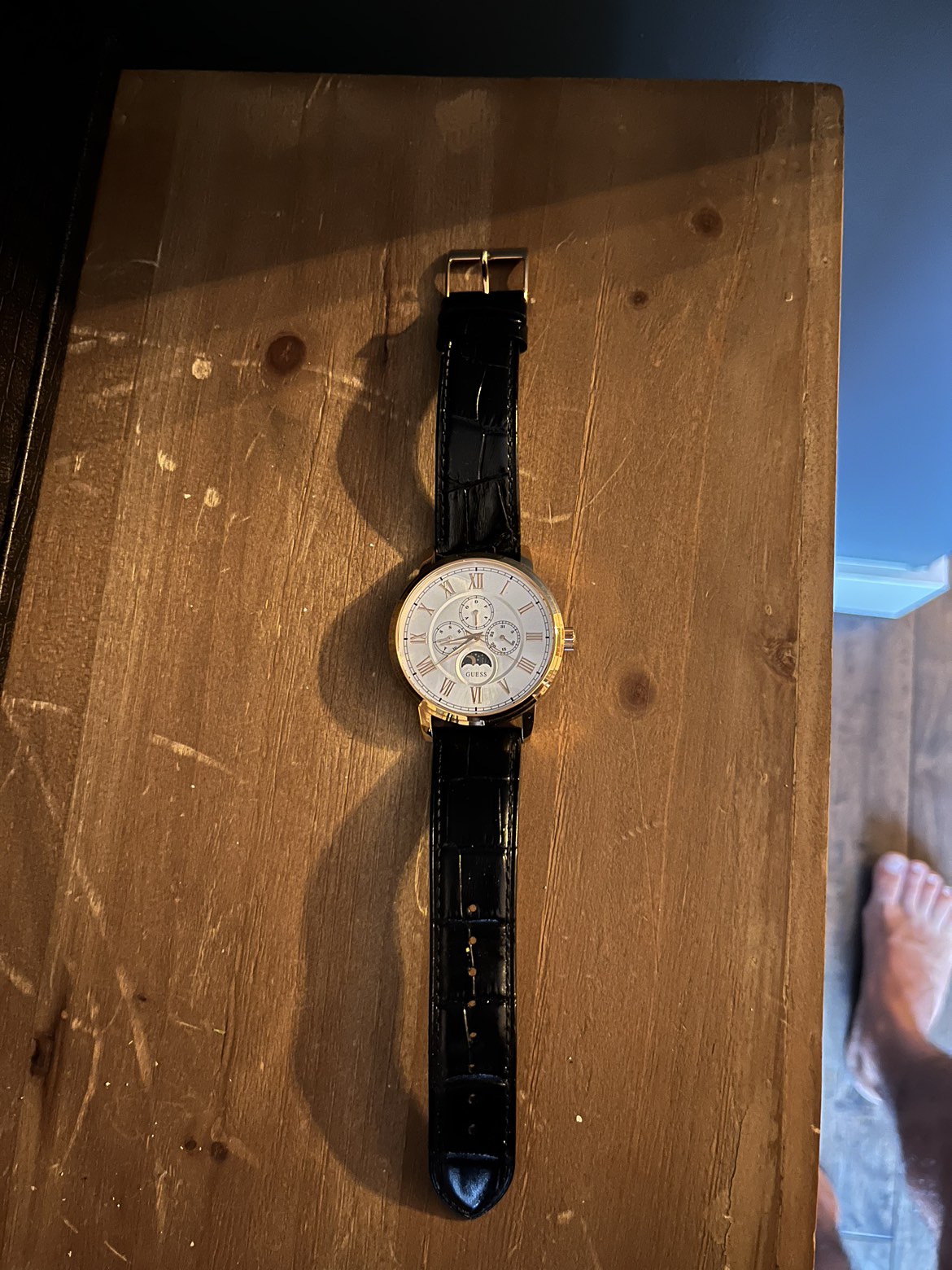 Guess rose gold watch with leather band. thumbnail