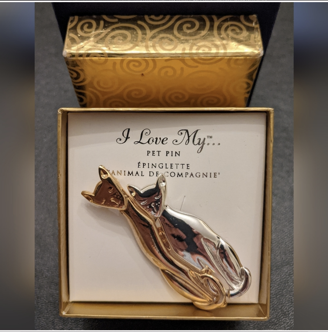 Vintage Gorgeous Double Cat Brooch Pin image indicator(4)