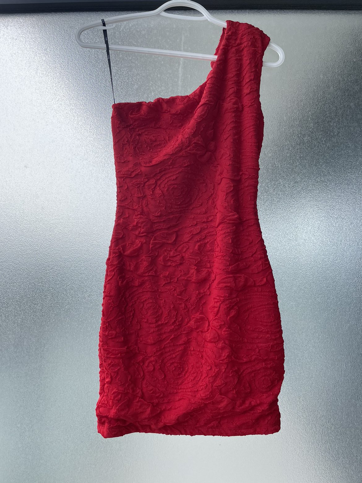 Little Red dress with embossed flowers (preloved) thumbnail