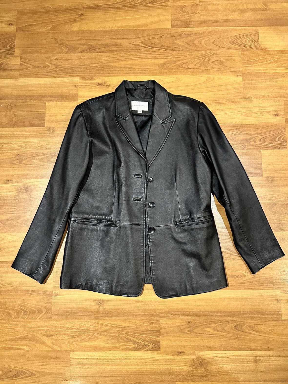 Genuine Leather Black Blazer- Large thumbnail