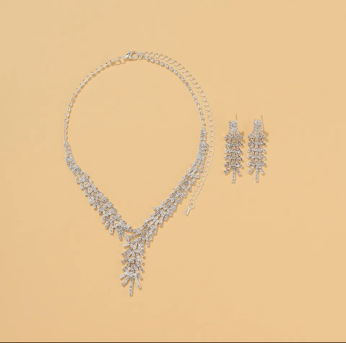 Silver Color Rhinestone Crystal Bridal Jewelry Set - photo 2