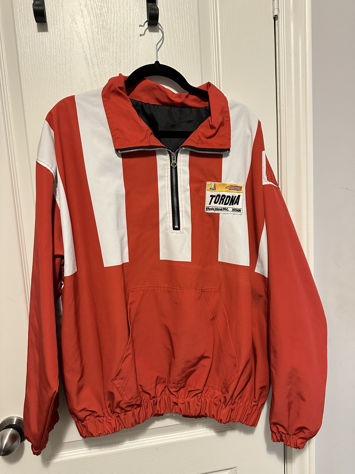 red quarter zip windbreaker jacket
