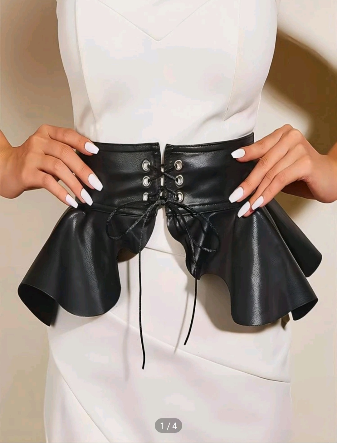 Ruffle belt skirt lace vegan leather thumbnail
