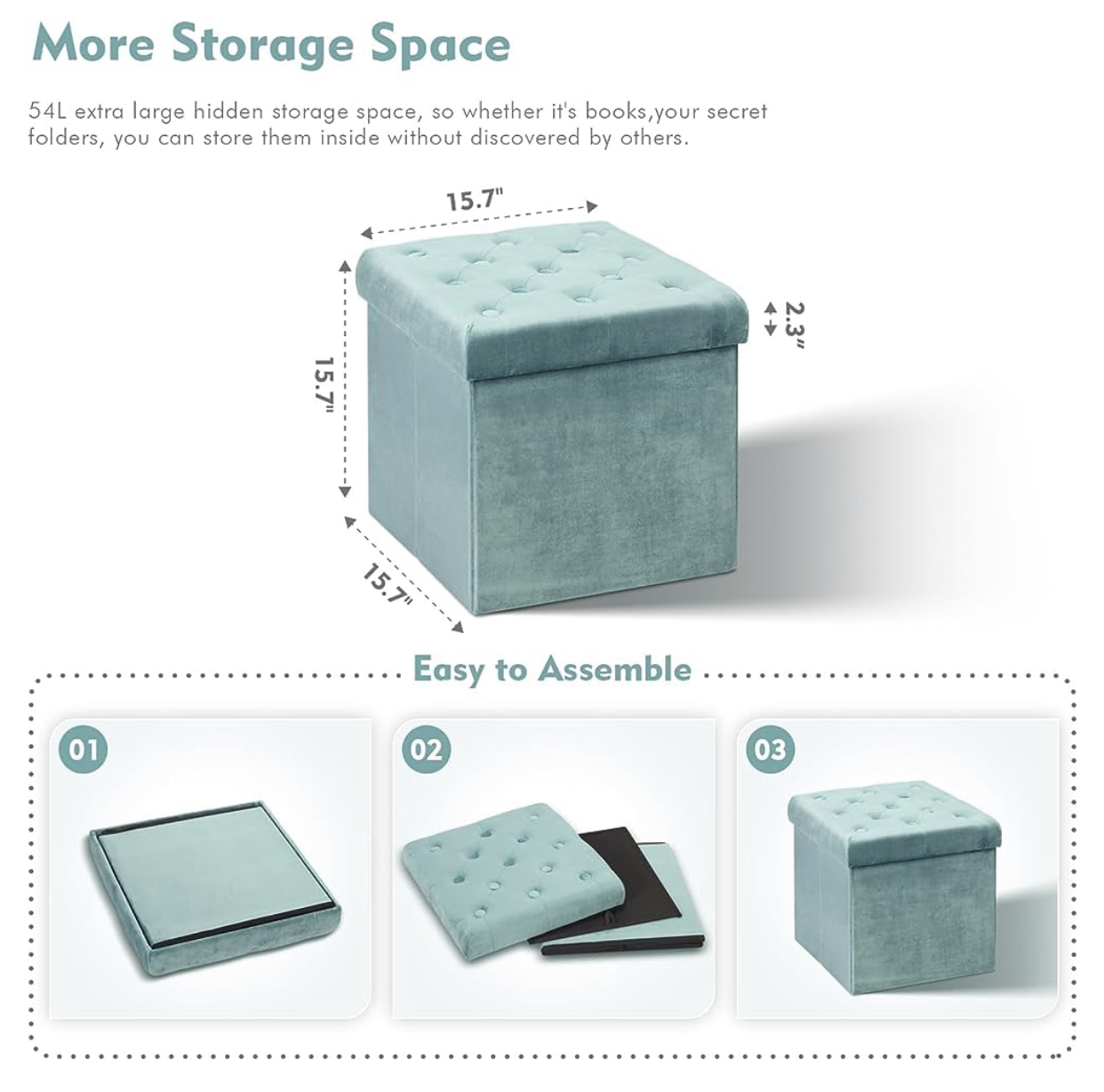Teal Velvet Storage Ottoman - photo 2