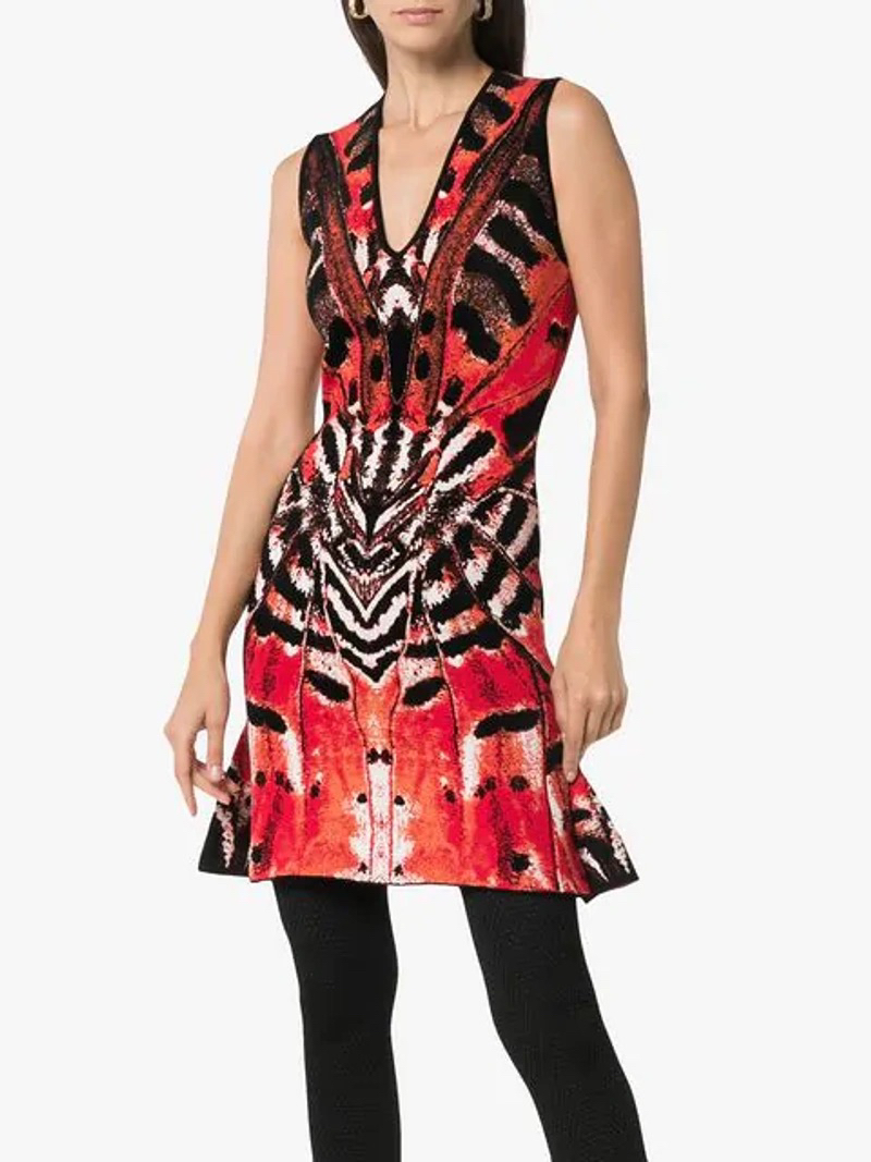 Alexander McQueen Butterfly Jacquard Red Dress image indicator(3)