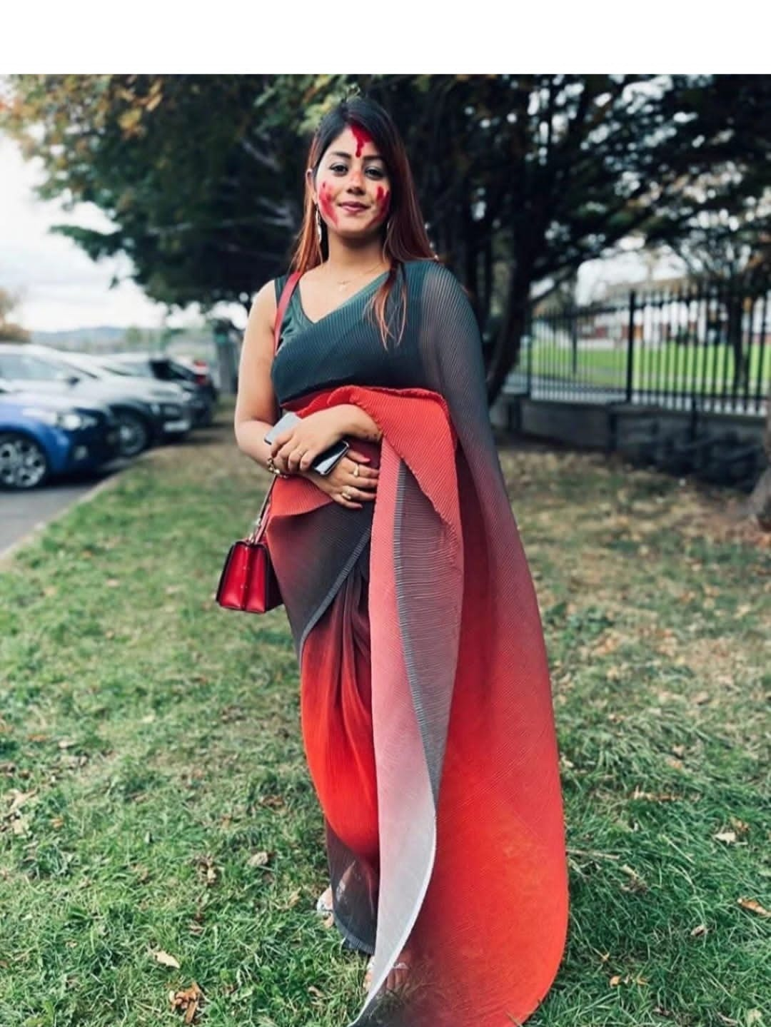 Bollywood style Pleated georgette sarees very beautiful colors 😍 image indicator(5)