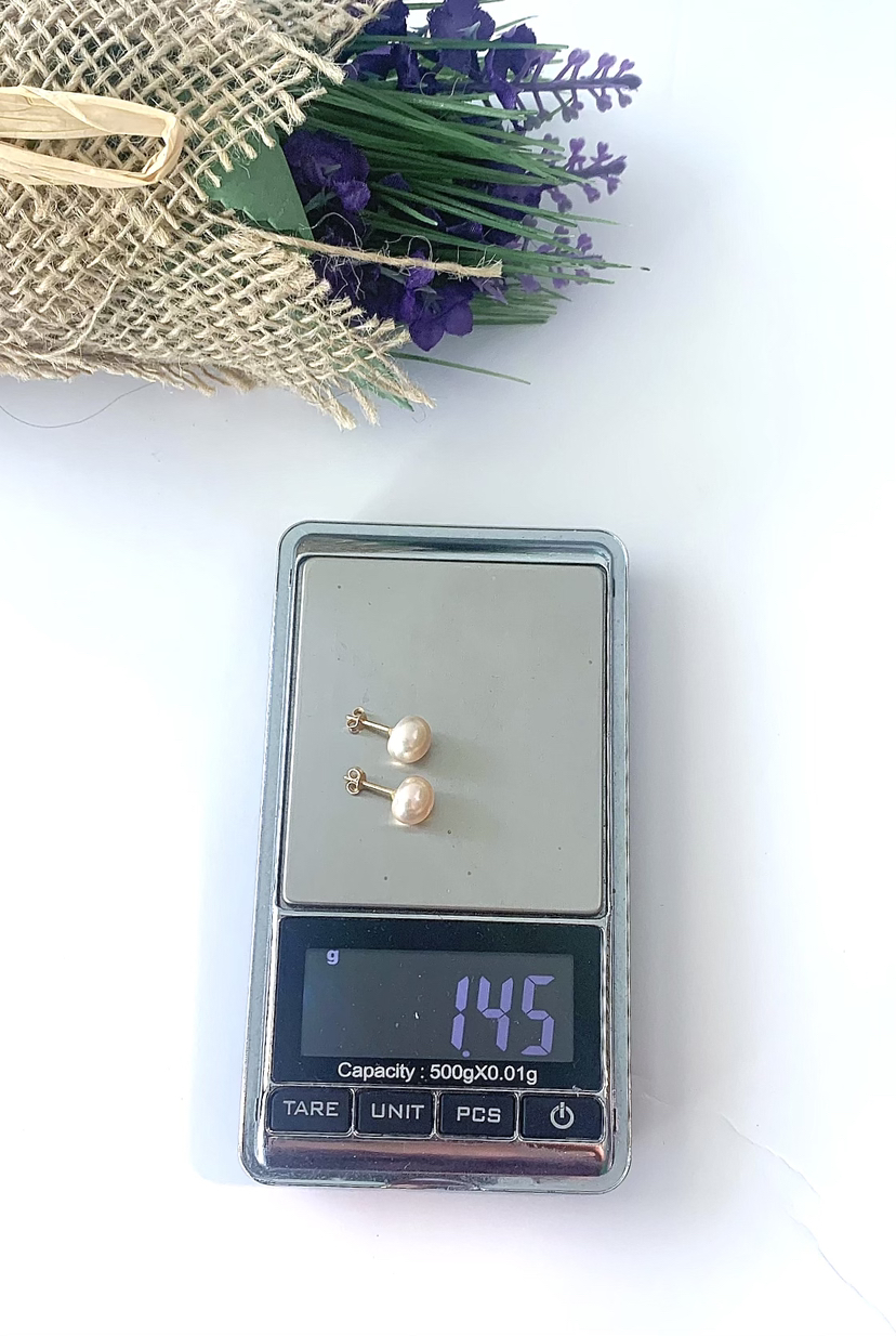 14k YG 8MM pink freshwater pearl earrings image indicator(4)