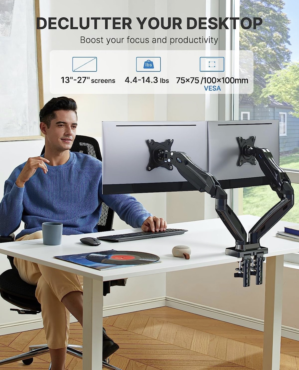 Used Dual Monitor Stand, Adjustable Spring Mount image indicator(2)