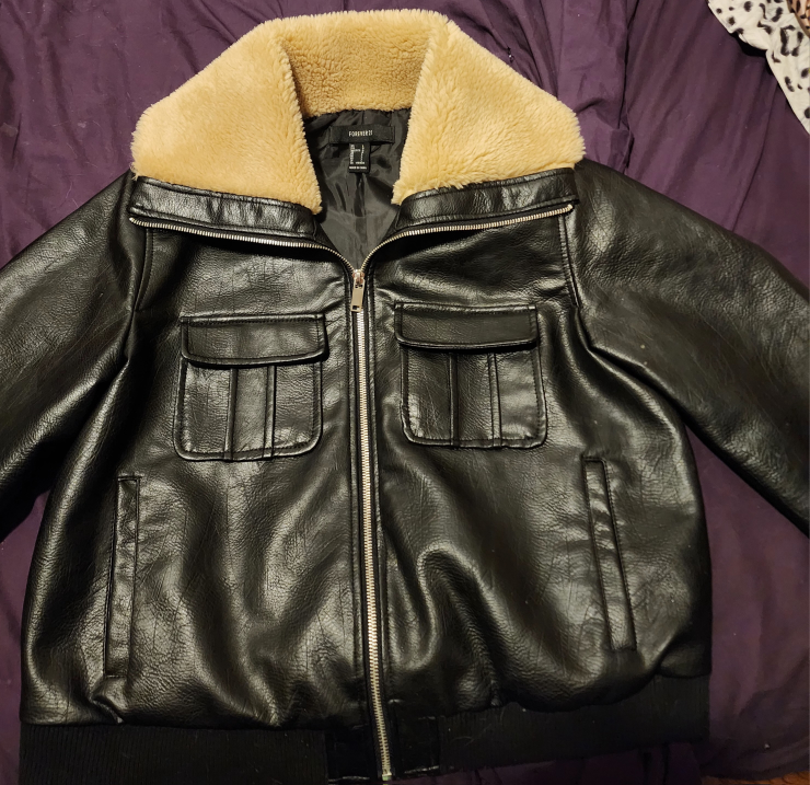 Women's Leather Bomber Jacket - Size L