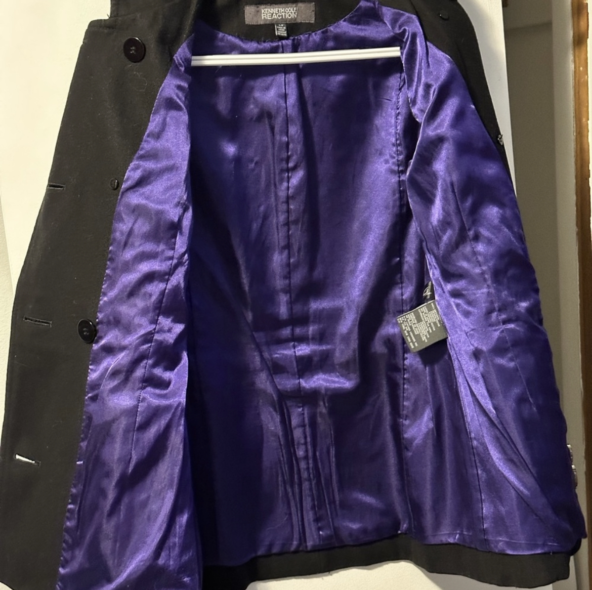 Kenneth Cole Black double breasted wool pea coat sz small image indicator(6)