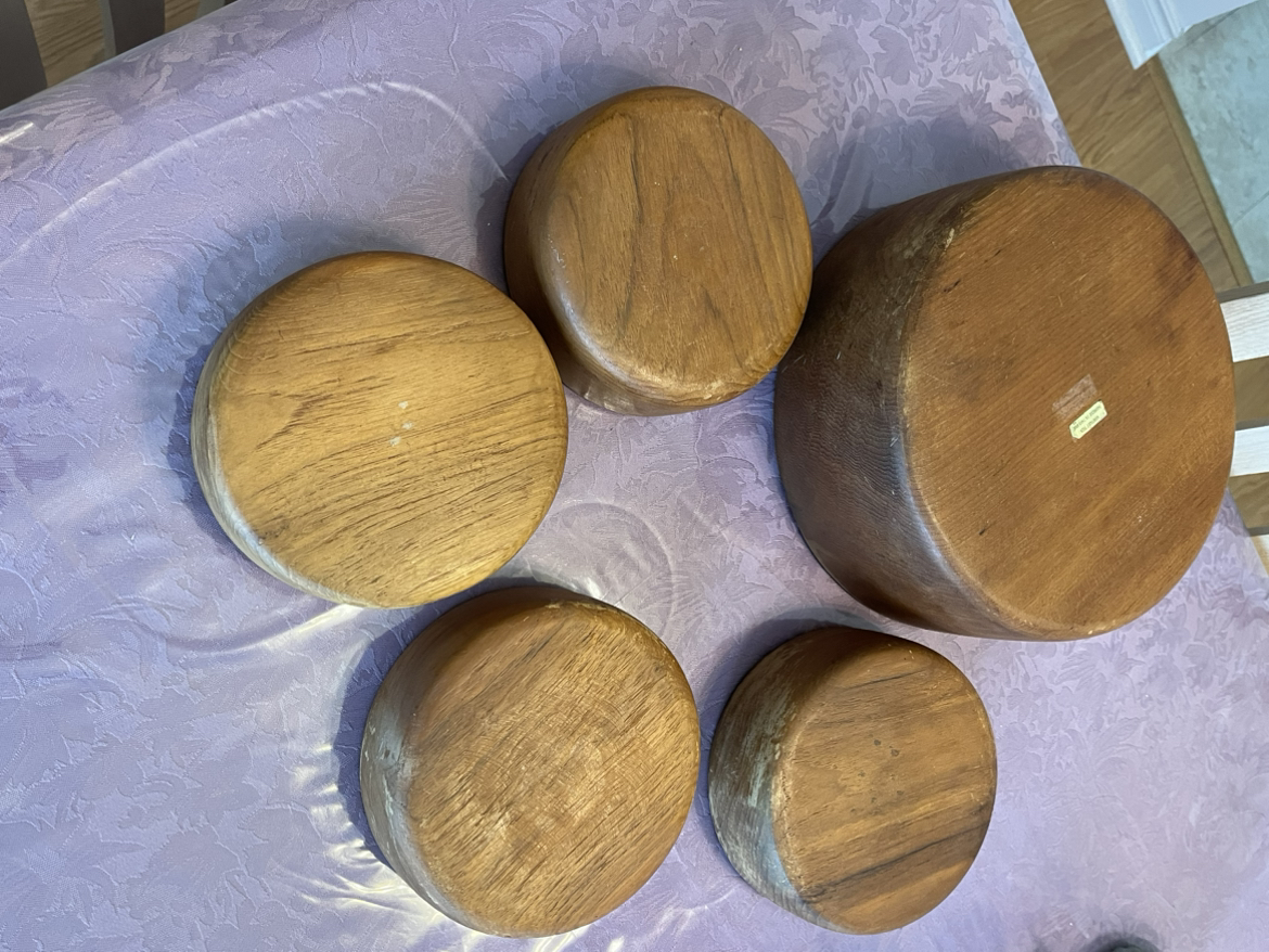 Vintage Teak wooden 5 piece salad bowl set image indicator(4)