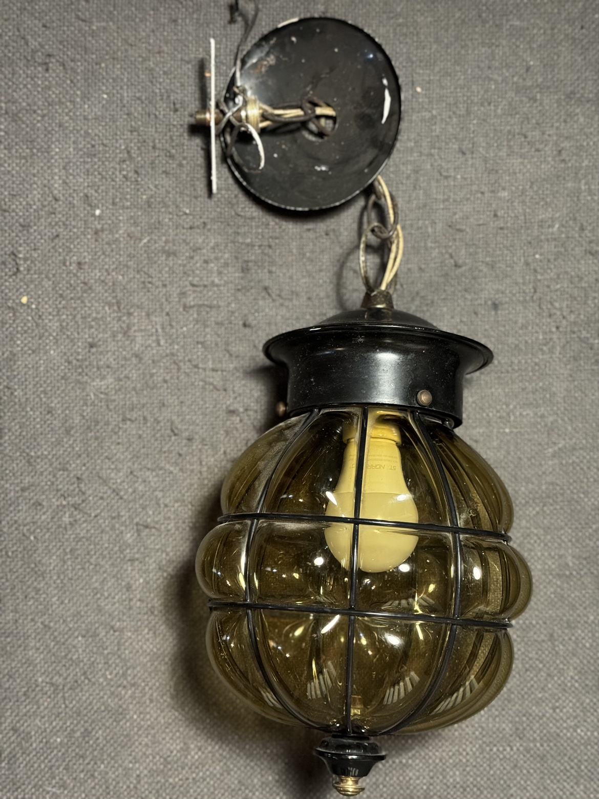 Vintage MCM Caged Hand Blown Glass Ceiling Honeycomb Light thumbnail
