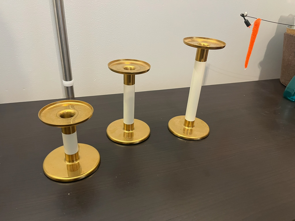 Candle Holder / Candlestick, Set of 3, Ivory/Gold-colour thumbnail