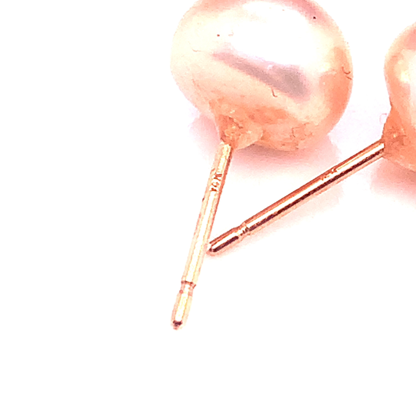 14k YG 8MM pink freshwater pearl earrings image indicator(5)