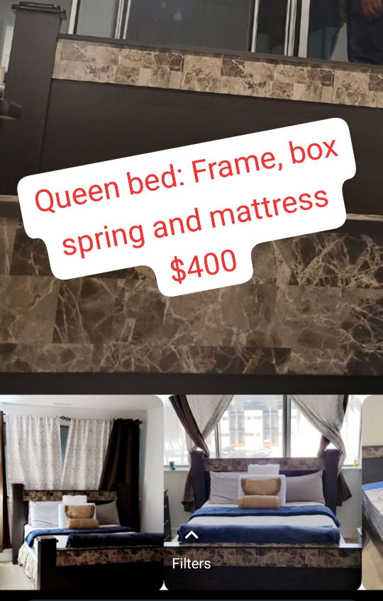 Queen bed with box spring and mattress