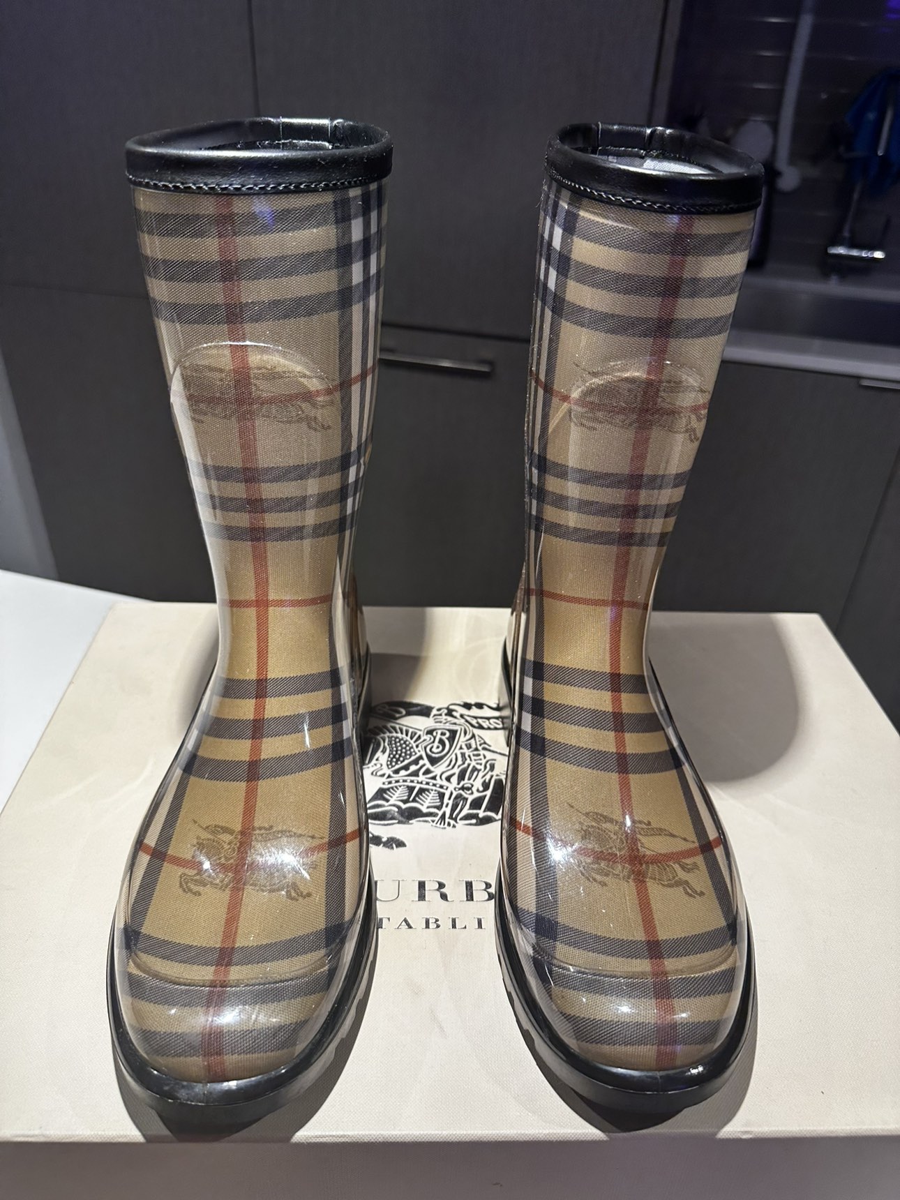 Burberry Haymarket Check Rubber Rain Boot