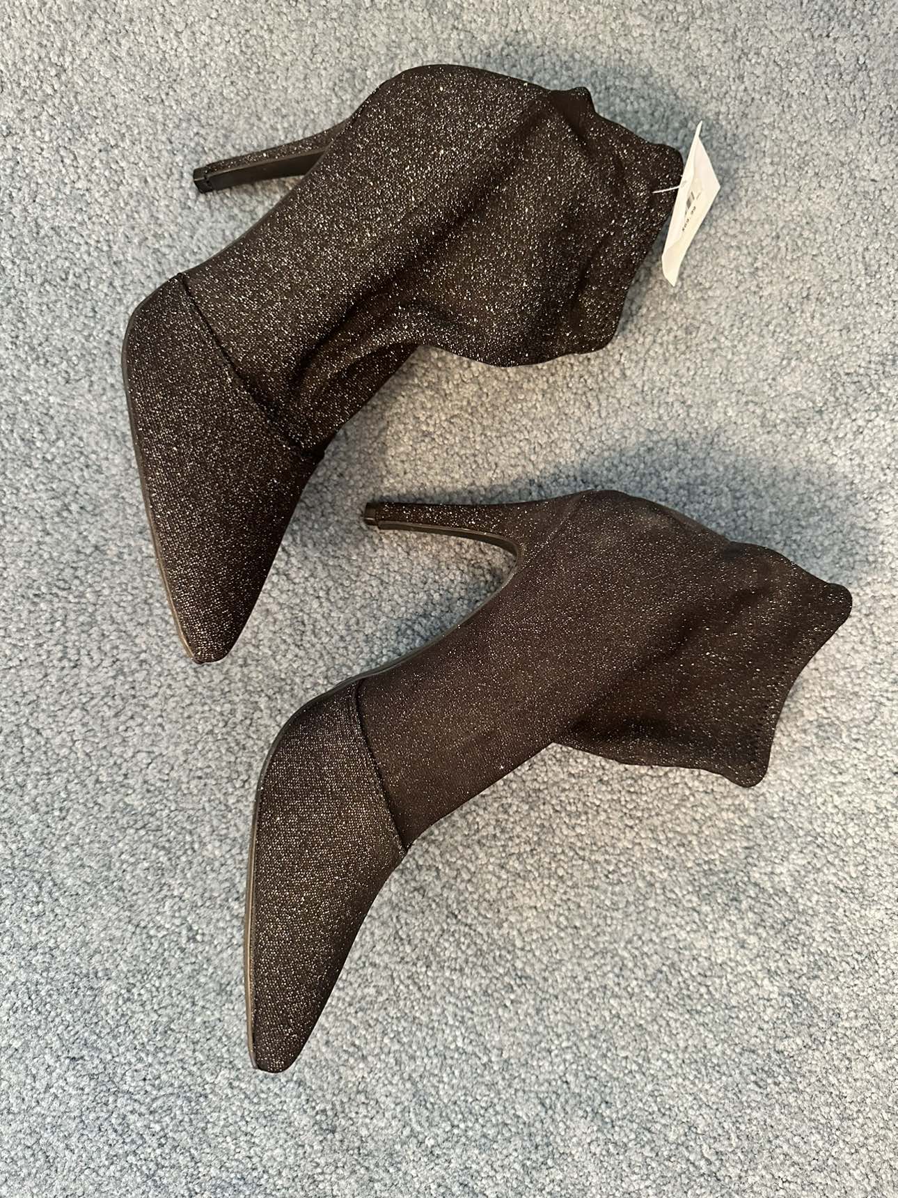 High heel black glitter booties size 10