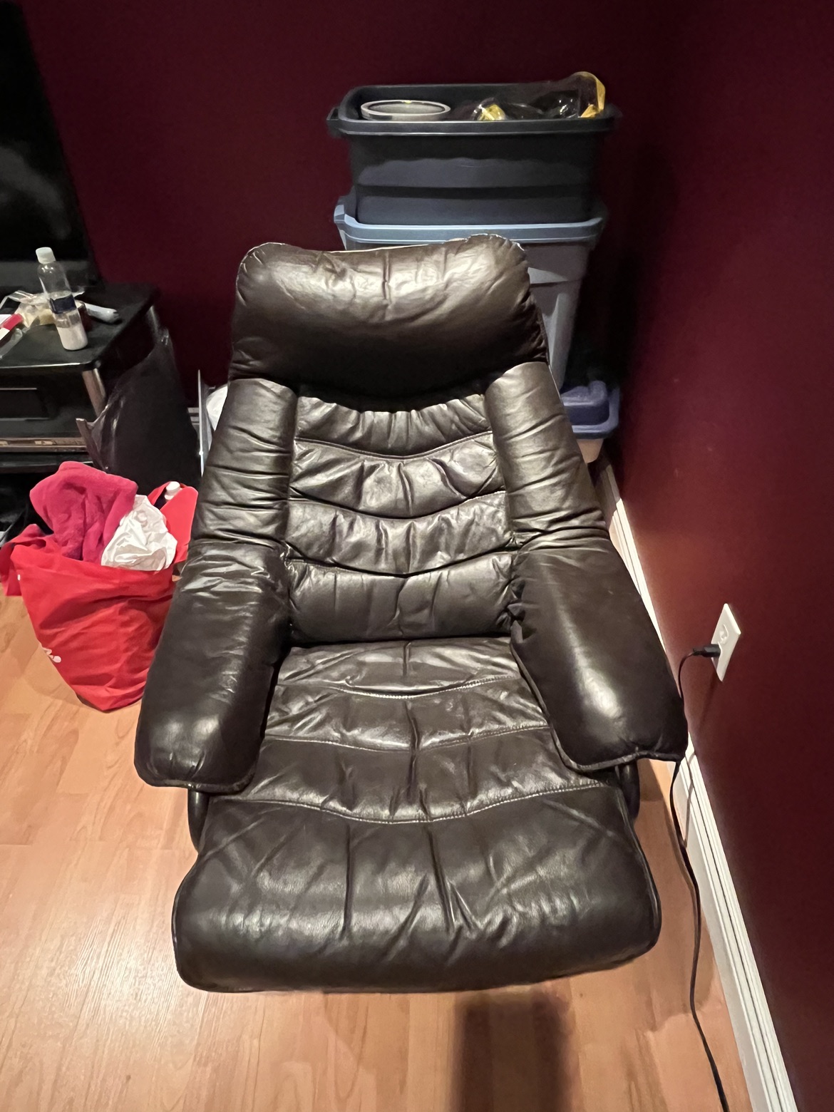 Faux brown leather recliner chair, no ottoman 360 degree swivel