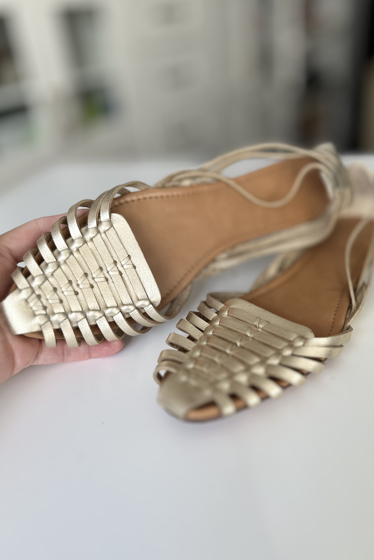 Gold leather sandals / size 10 thumbnail