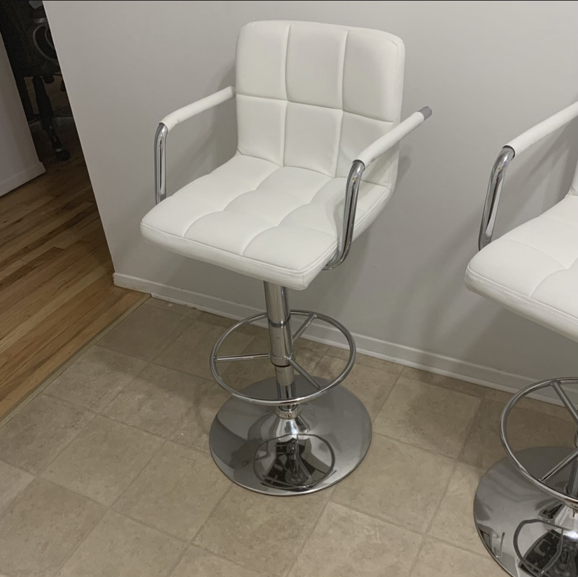 Set of Three Faux Leather White Bar Stools - photo 3