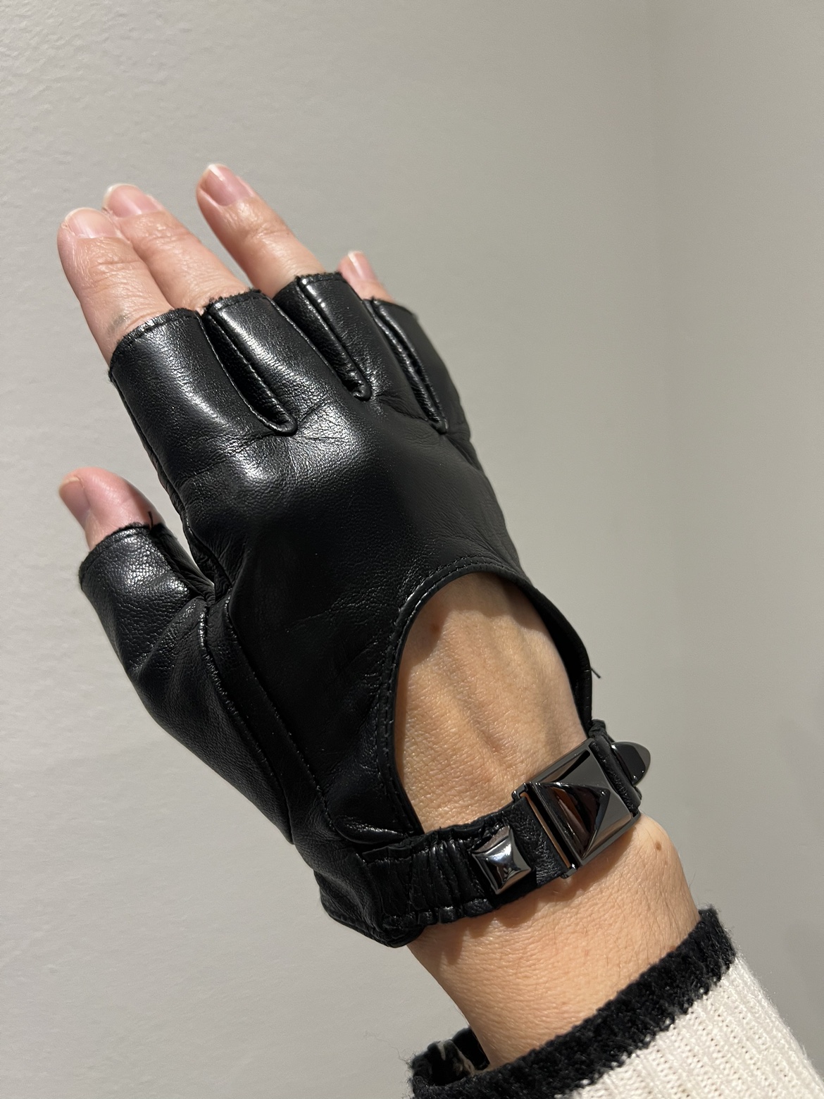 Fingerless leather gloves women size XS/S thumbnail