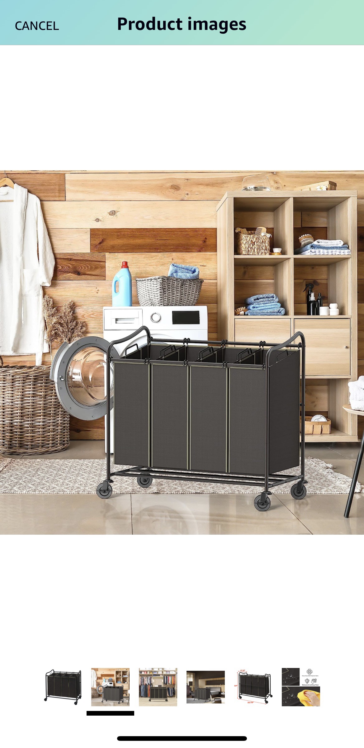 Laundry basket heavy duty material / 4 bags (all black design) - photo 2