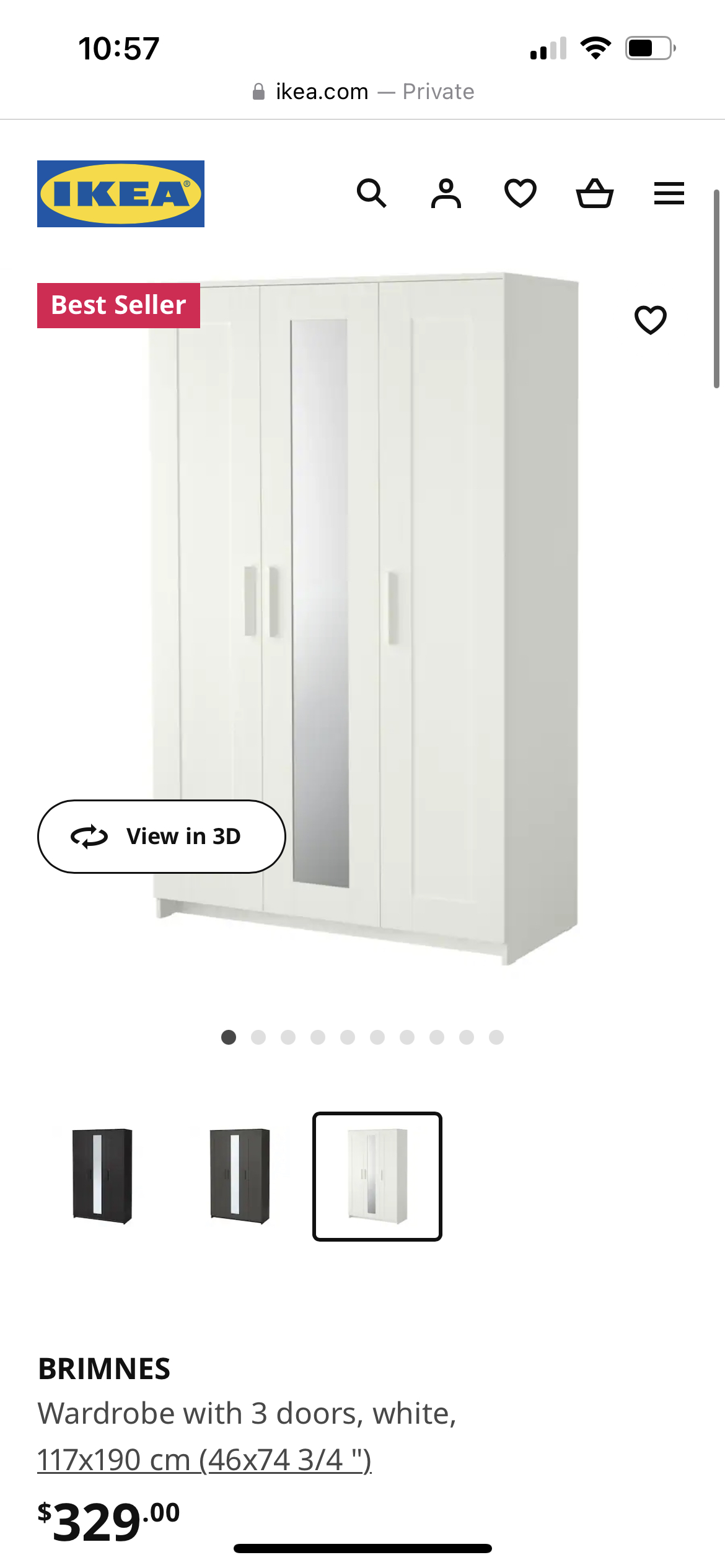 VGUG Ikea BRIMNES Wardrobe with 3 doors, white, 117x190 cm - photo 3