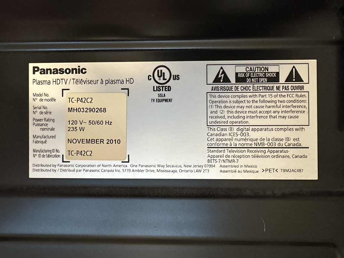 42” Panasonic Viera Plasma TV with wall mount image indicator(4)