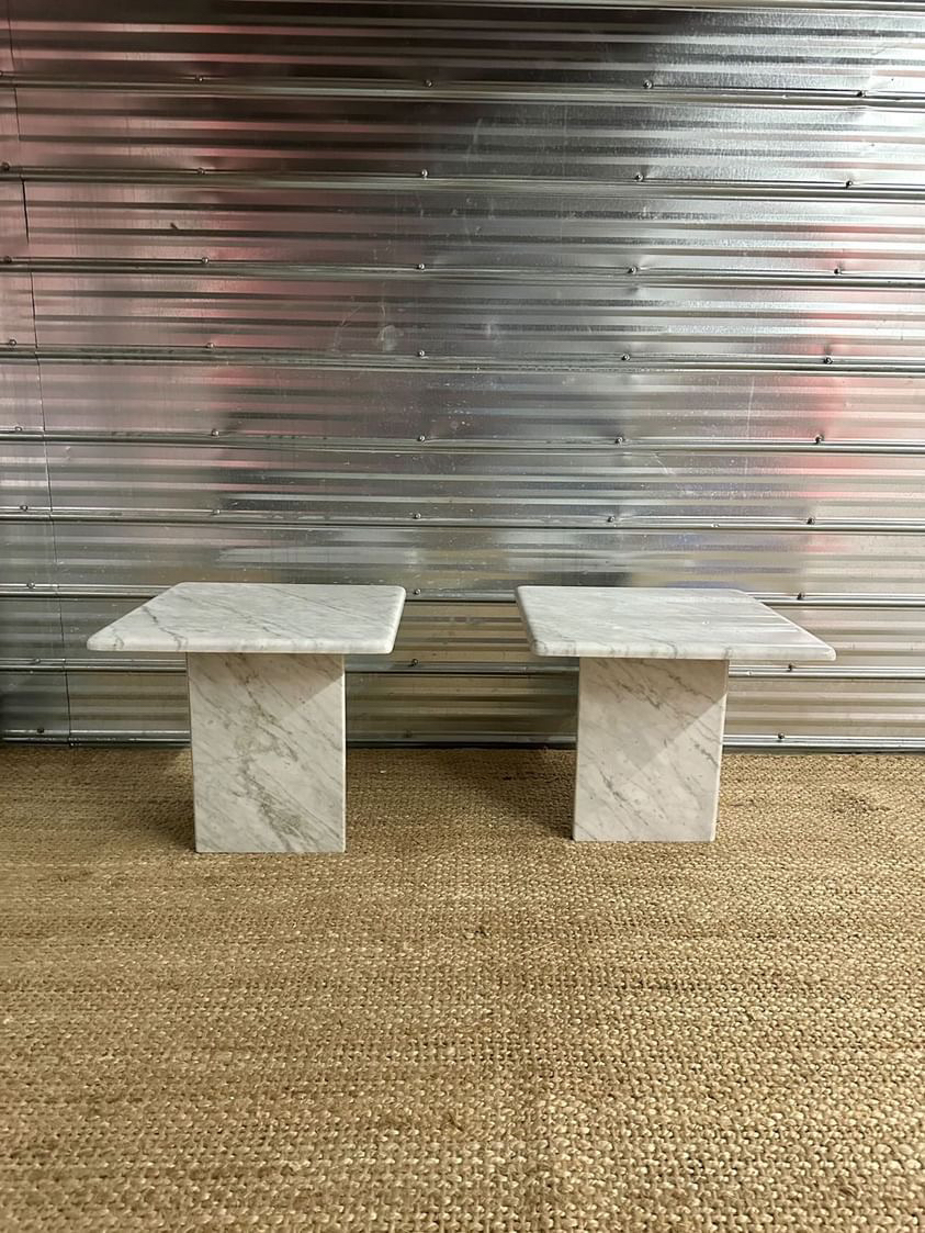 (2) vintage carrara marble side tables image indicator(10)