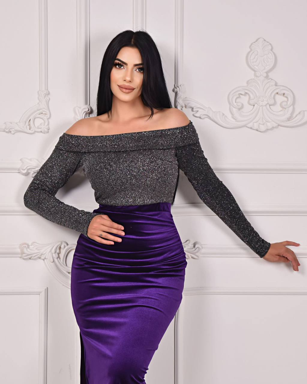 Velvet purplle party dress thumbnail