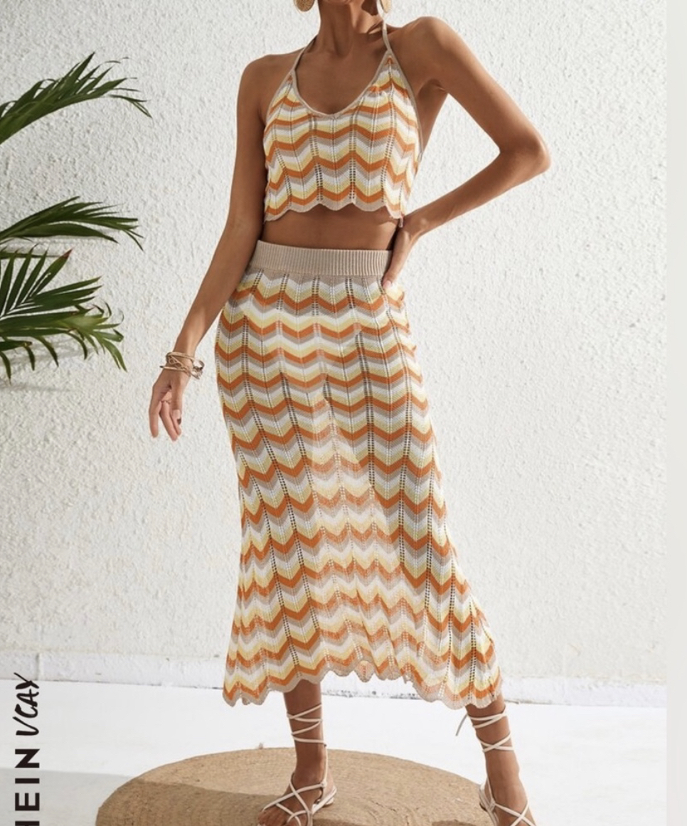 Shein Chevron pattern top & maxi skirt-Crochet knit fabric
