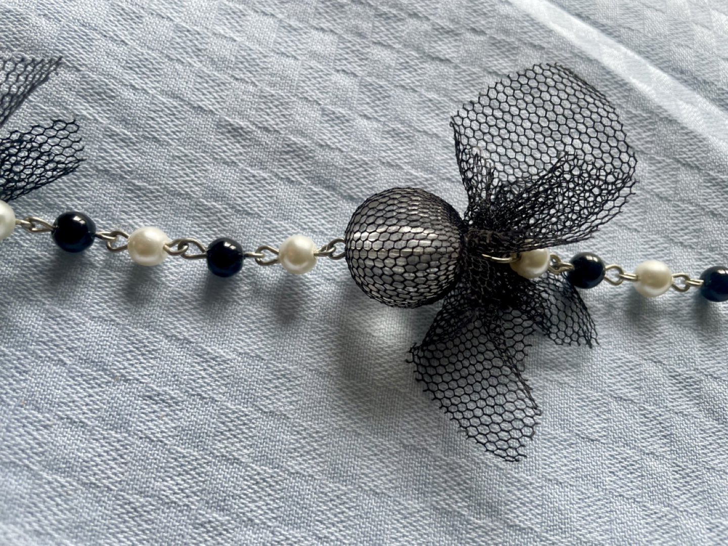 Beautiful Japanese pearl black mesh beads long necklace 🦃 image indicator(3)