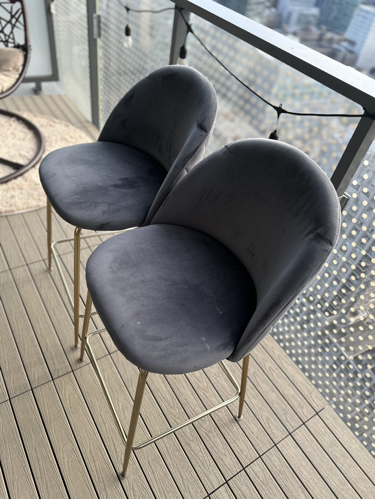 Barstools with gold legs and velvet fabric - photo 2