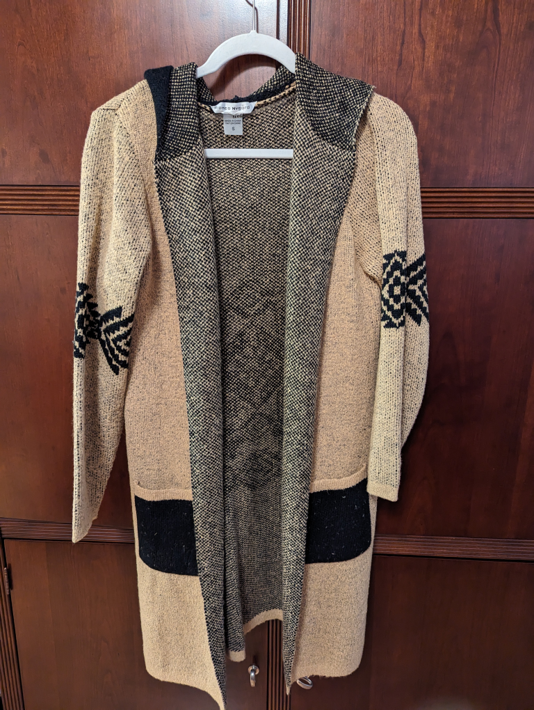 Sweater coat  with hood and deep pockets