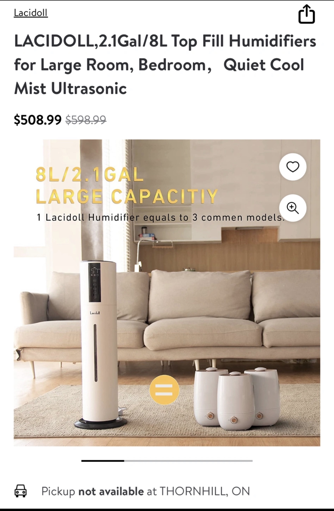 New Humidifiers LACIDOLL 8 L Top Fill Large Room Cool Mist image indicator(7)