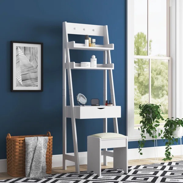Vanity and makeup table and book shelf