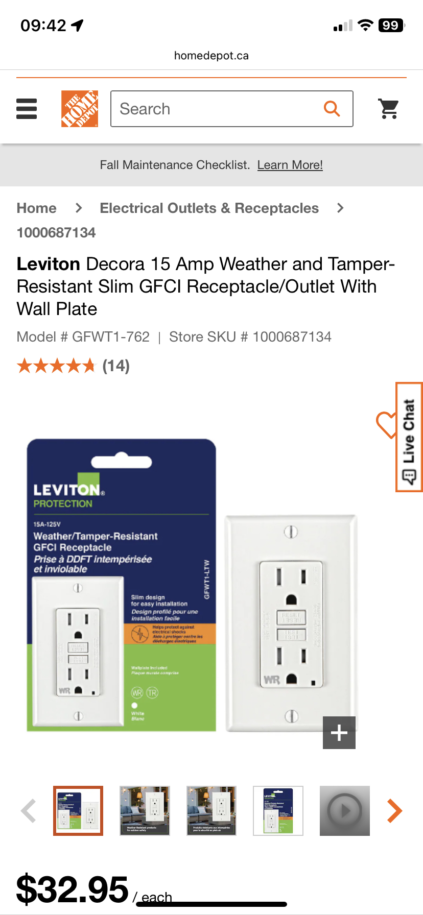 Leviton 15 A Weather and Tamper-Resistant Outlet With Wall Plate image indicator(3)