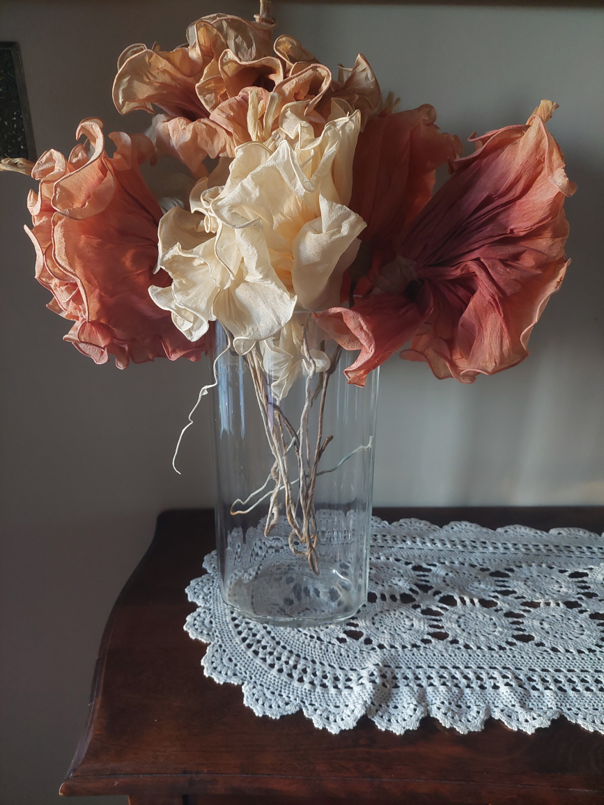 vase and paper flowers