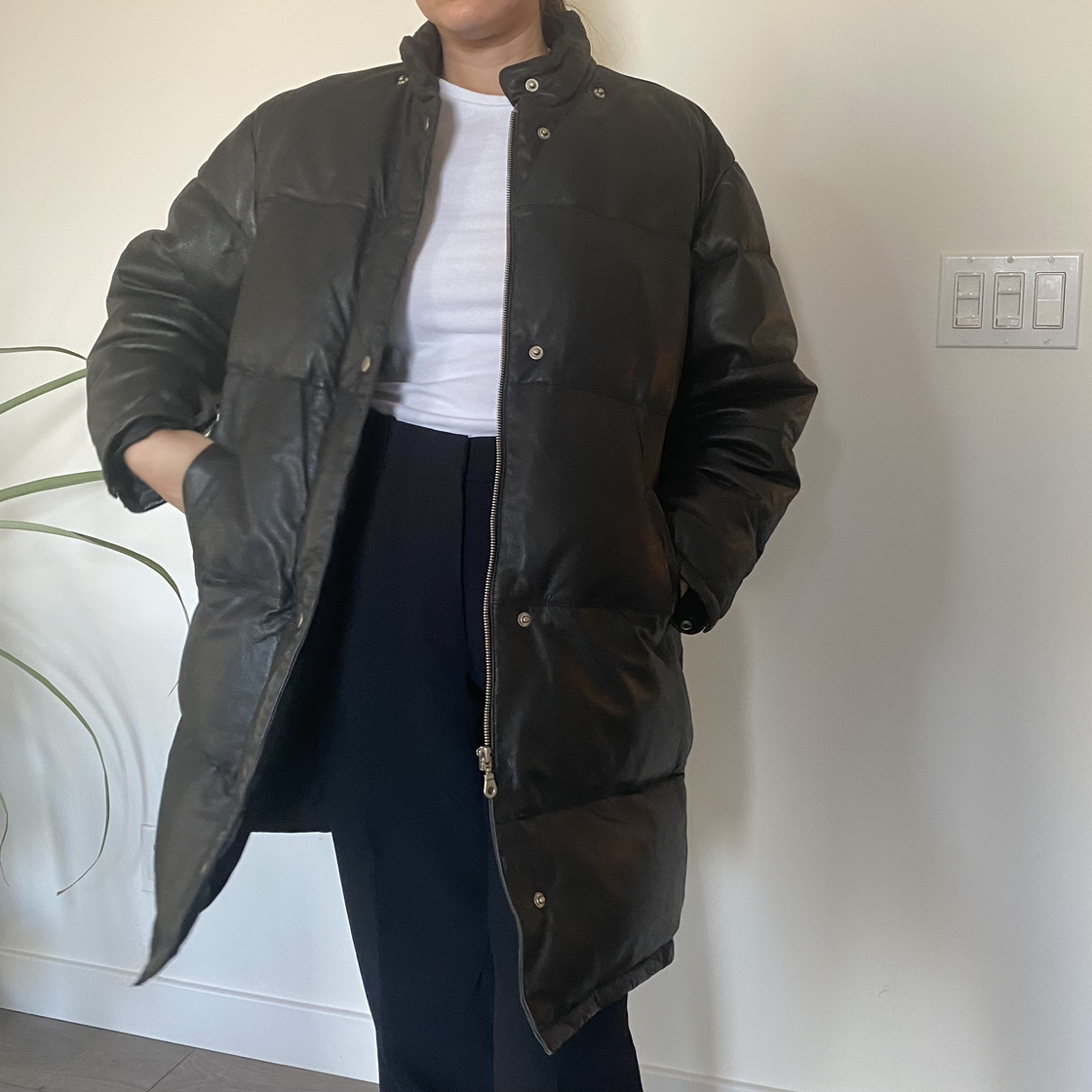 Vintage Leather Down Puffer Jacket / Coat