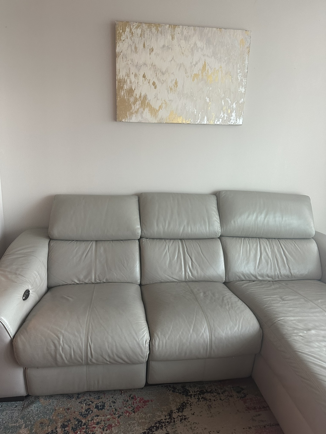 Leather beige recline sectional Right image indicator(3)